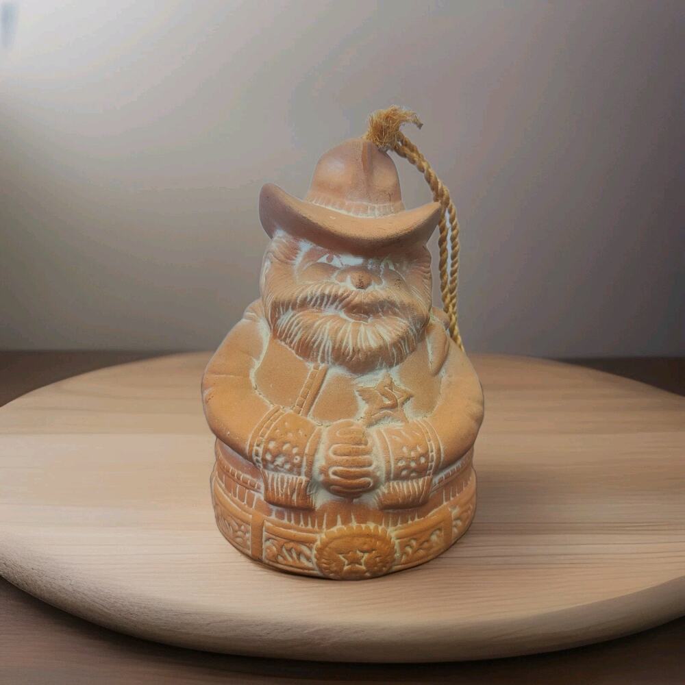 Terracotta Cowboy Sheriff Santa Claus Bell Christmas Decor Western Country